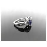 .925 Sterling Silver Sapphire Crystal Ring Size 10