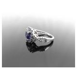 .925 Sterling Silver Sapphire Crystal Ring Size 10