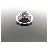 .925 Sterling Silver Sapphire Crystal Ring Size 10