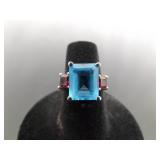 .925 Sterling Silver Topaz and Garnet Crystal Ring Size 5.75