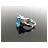 .925 Sterling Silver Topaz and Garnet Crystal Ring Size 5.75