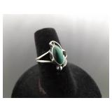 .925 Sterling Silver Malachite Cabochon Navajo Ring Size 6
