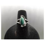 .925 Sterling Silver Malachite Cabochon Navajo Ring Size 6
