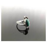 .925 Sterling Silver Malachite Cabochon Navajo Ring Size 6