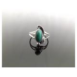 .925 Sterling Silver Malachite Cabochon Navajo Ring Size 6