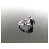 .925 Sterling Silver Malachite Cabochon Navajo Ring Size 6