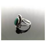 .925 Sterling Silver Malachite Cabochon Navajo Ring Size 6