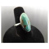 .925 Sterling Silver Everett and Mary Teller Turquoise Navajo Ring Size 7.5