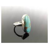 .925 Sterling Silver Everett and Mary Teller Turquoise Navajo Ring Size 7.5
