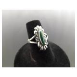 .925 Sterling Silver Green Turquoise Navajo Ring Size 6.5