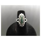 .925 Sterling Silver Green Turquoise Navajo Ring Size 6.5