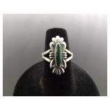.925 Sterling Silver Green Turquoise Navajo Ring Size 6.5