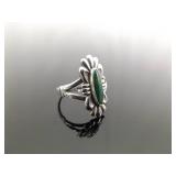 .925 Sterling Silver Green Turquoise Navajo Ring Size 6.5
