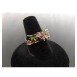 .925 Sterling Silver Multi Colored Gemstone Ring Size 8