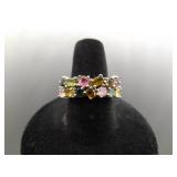 .925 Sterling Silver Multi Colored Gemstone Ring Size 8