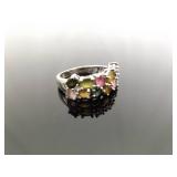 .925 Sterling Silver Multi Colored Gemstone Ring Size 8