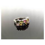 .925 Sterling Silver Multi Colored Gemstone Ring Size 8