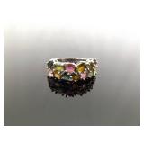 .925 Sterling Silver Multi Colored Gemstone Ring Size 8