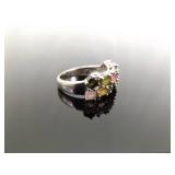 .925 Sterling Silver Multi Colored Gemstone Ring Size 8
