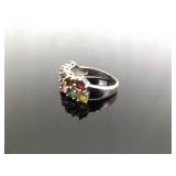 .925 Sterling Silver Multi Colored Gemstone Ring Size 8