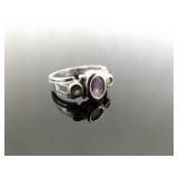 .925 Sterling Silver Amethyst and Peridot Ring Size 5