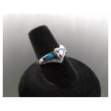 .925 Sterling Silver Amethyst and inlayed Opal Crystal Ring Size 7