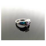 .925 Sterling Silver Amethyst and inlayed Opal Crystal Ring Size 7
