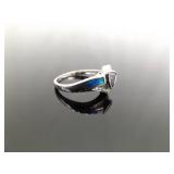 .925 Sterling Silver Amethyst and inlayed Opal Crystal Ring Size 7