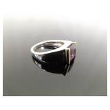 .925 Sterling Silver 14k Yellow Gold Collar Amethyst Ring Size 6