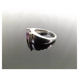 .925 Sterling Silver 14k Yellow Gold Collar Amethyst Ring Size 6