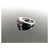 .925 Sterling Silver 14k Yellow Gold Collar Amethyst Ring Size 6