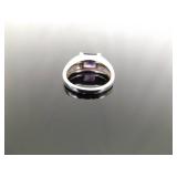 .925 Sterling Silver 14k Yellow Gold Collar Amethyst Ring Size 6