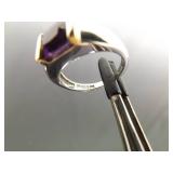 .925 Sterling Silver 14k Yellow Gold Collar Amethyst Ring Size 6