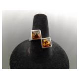 .925 Sterling Silver Baltic Amber Cabochons Ring Size 8
