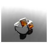 .925 Sterling Silver Baltic Amber Cabochons Ring Size 8