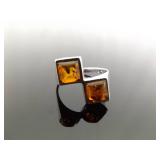 .925 Sterling Silver Baltic Amber Cabochons Ring Size 8
