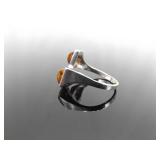 .925 Sterling Silver Baltic Amber Cabochons Ring Size 8