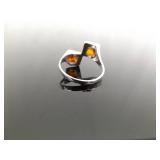 .925 Sterling Silver Baltic Amber Cabochons Ring Size 8