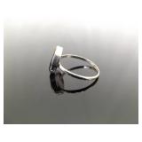 .925 Sterling Silver Inlayed Opal, Coral, and Onyx Hopi Ring Size 8.75