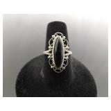 .925 Sterling Silver Black Onyx Cabochon Ring Size 7