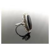 .925 Sterling Silver Black Onyx Cabochon Ring Size 7