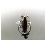 .925 Sterling Silver Black Onyx Cabochon Ring Size 7