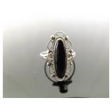 .925 Sterling Silver Black Onyx Cabochon Ring Size 7