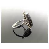 .925 Sterling Silver Black Onyx Cabochon Ring Size 7