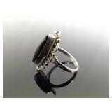 .925 Sterling Silver Black Onyx Cabochon Ring Size 7