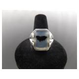 .925 Sterling Silver Moss Agate Ring Size 12.25