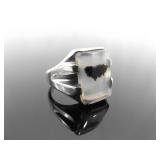 .925 Sterling Silver Moss Agate Ring Size 12.25