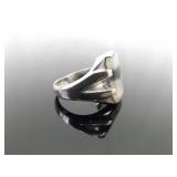 .925 Sterling Silver Moss Agate Ring Size 12.25