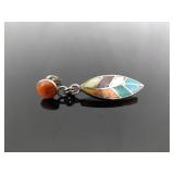 .925 Sterling Silver Multi Colored Inlayed Stone Hopi Dangle Hook Earrings