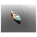 .925 Sterling Silver Multi Colored Inlayed Stone Hopi Dangle Hook Earrings